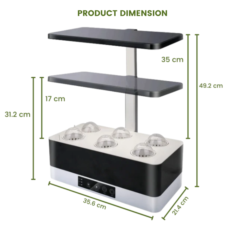 Indoor herb garden showing overall dimensions